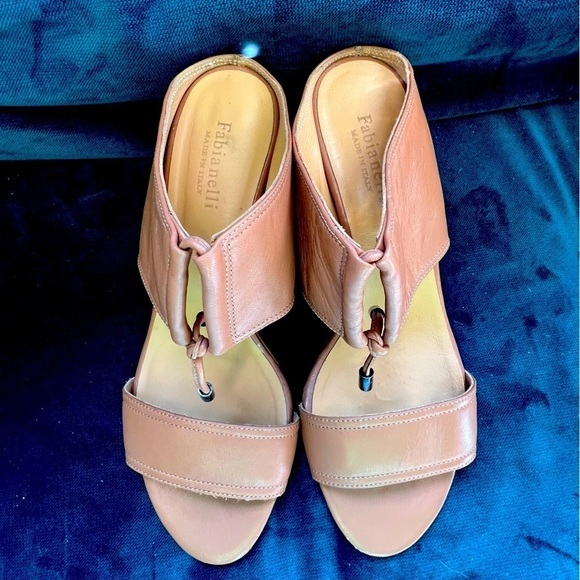 FABIANELLI SOFT LEATHER CHUNKY BLOCK HEEL TAN SLIDE SANDALS SIZE 10 EUC - Picture 3 of 10